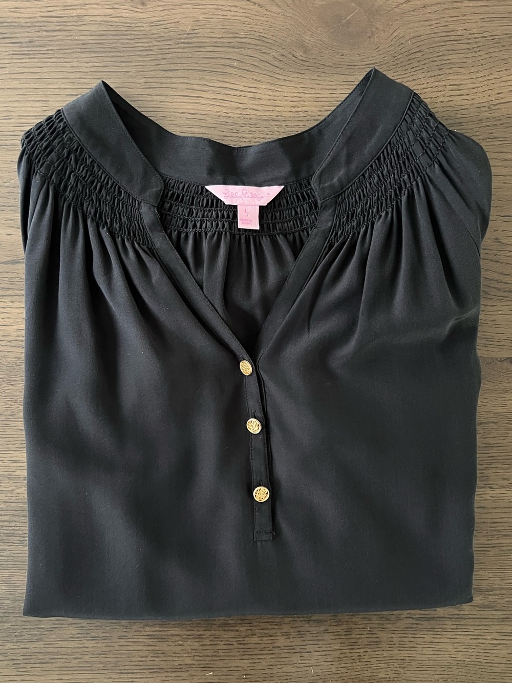 Lilly Pulitzer Elsa Silk Top Black Classic Preppy Timeless Quiet Luxury - Picture 7 of 9